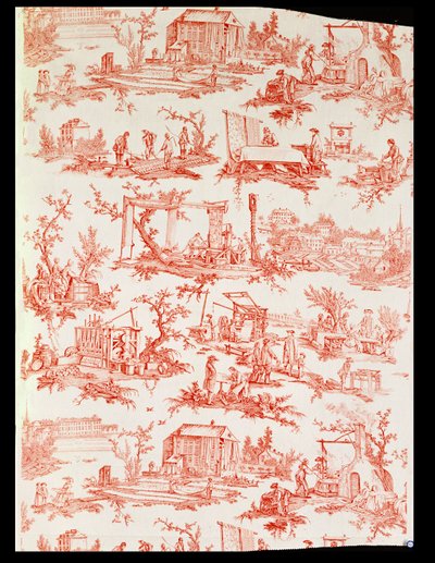 Toile de Jouy, illustratie van de productieprocessen van katoen, ontworpen door Christophe Huet, Frans, 1783 door Unbekannt Unbekannt